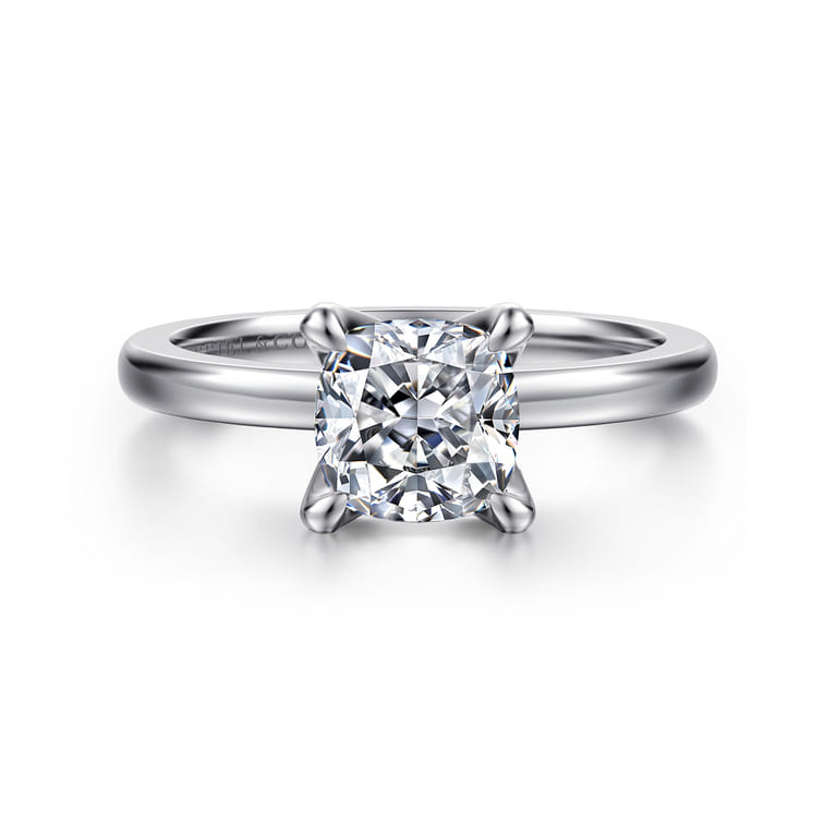 Emma - 14K White Gold Cushion Cut Solitaire Engagement Ring - Shot 1