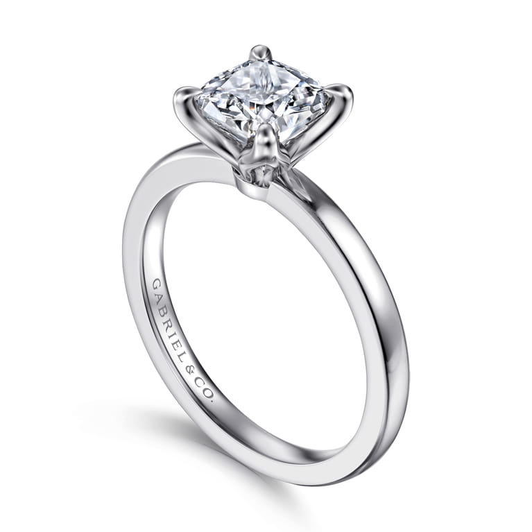 Emma - 14K White Gold Cushion Cut Solitaire Engagement Ring - Shot 3