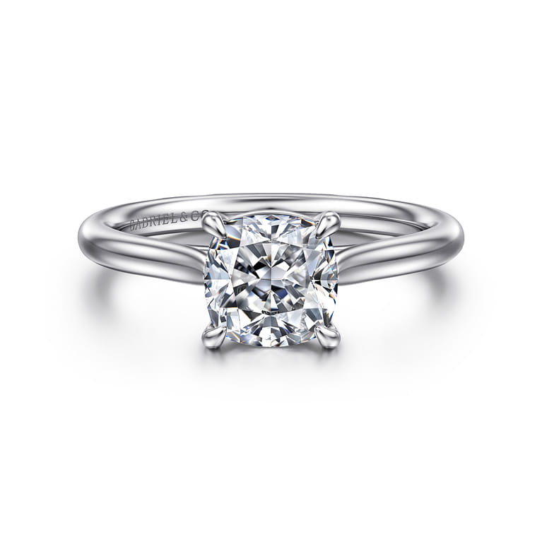 Anne - 14K White Gold Cushion Cut Solitaire Diamond Engagement Ring - Shot 1