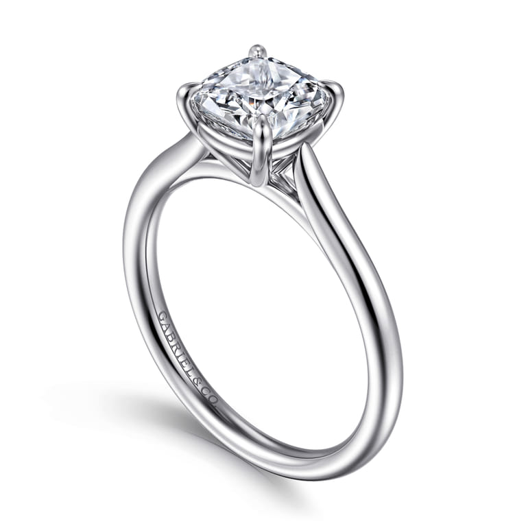 Anne - 14K White Gold Cushion Cut Solitaire Diamond Engagement Ring - Shot 3