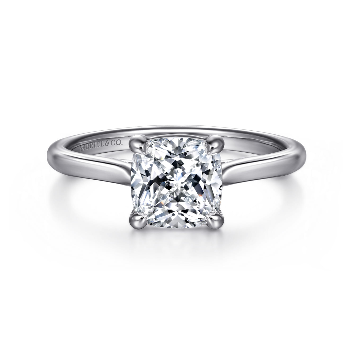 Anne - 14K White Gold Cushion Cut Solitaire Diamond Engagement Ring - Shot 1