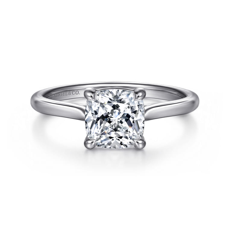 Anne - 14K White Gold Cushion Cut Solitaire Diamond Engagement Ring - Shot 1