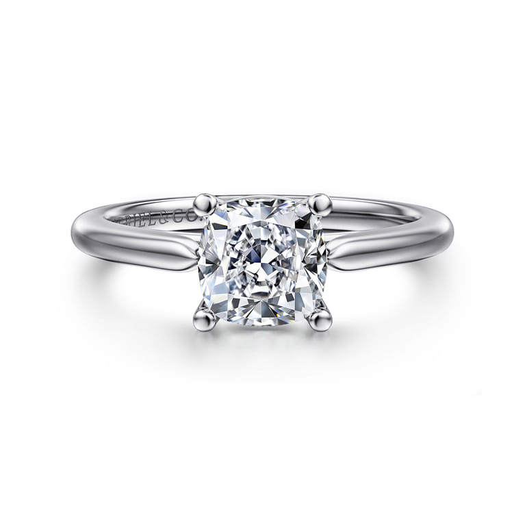 Anushka - 14K White Gold Cushion Cut Solitaire Diamond Engagement Ring - Shot 1