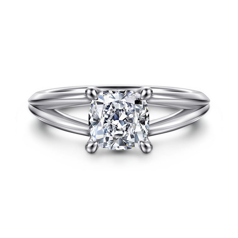 Annie - 14K White Gold Split Shank Cushion Cut Diamond Engagement Ring - Shot 1