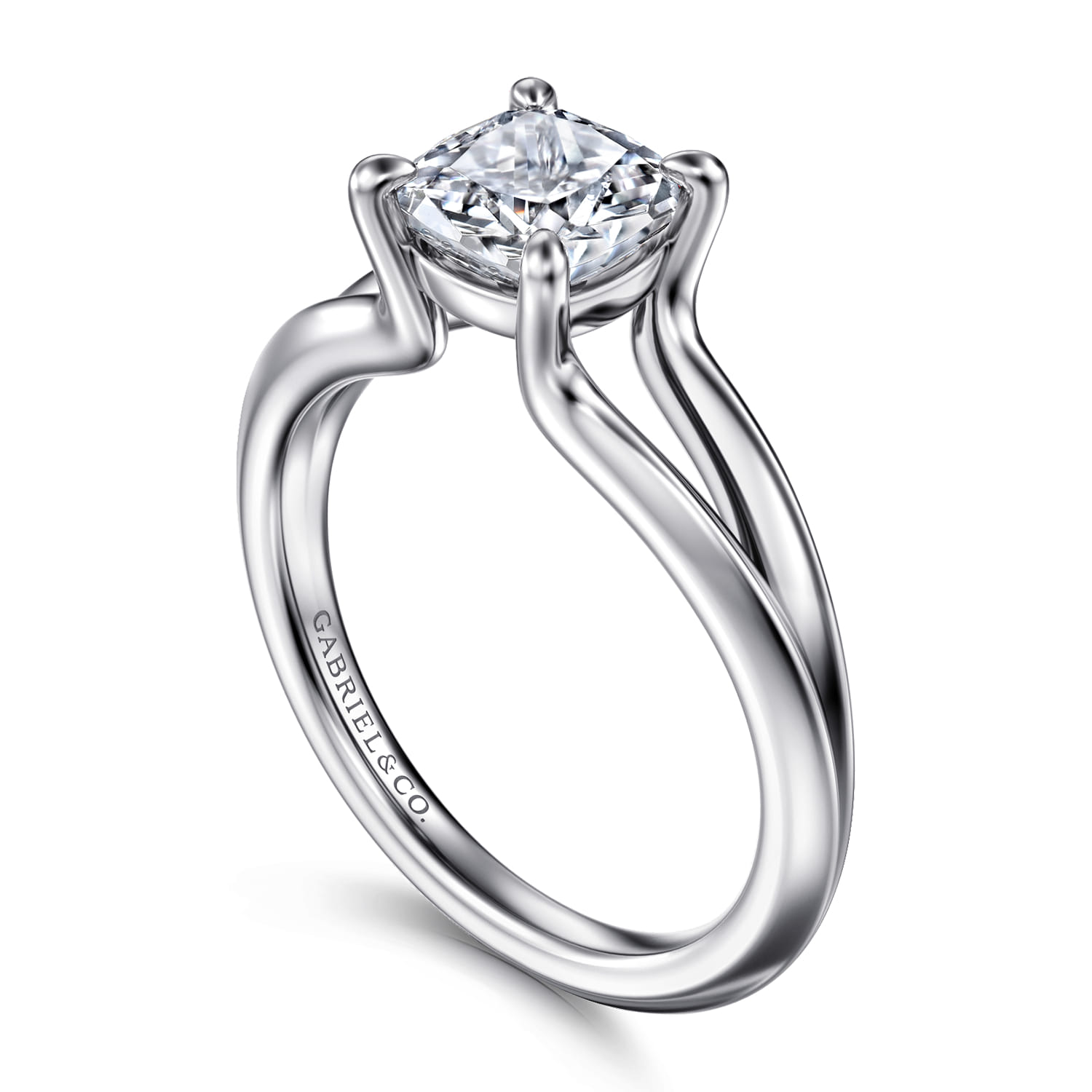 Annie - 14K White Gold Split Shank Cushion Cut Diamond Engagement Ring - Shot 3