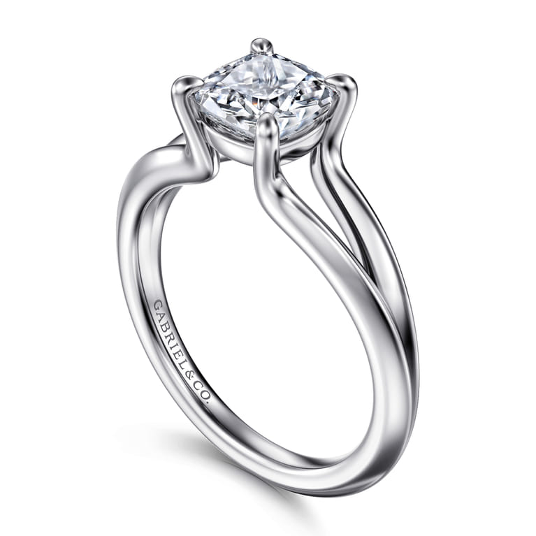 Annie - 14K White Gold Split Shank Cushion Cut Diamond Engagement Ring - Shot 3