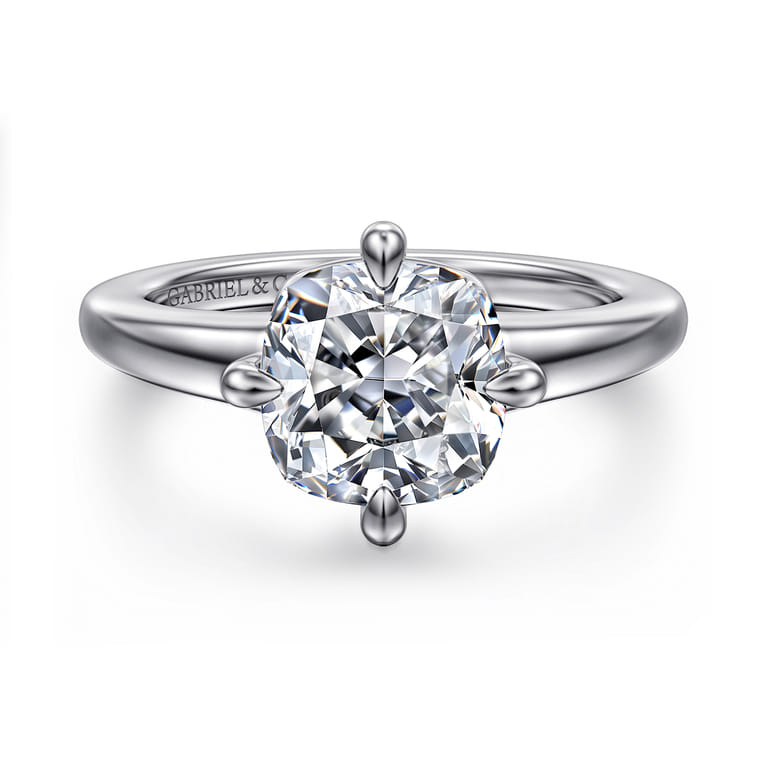 Coralynn - 14K White Gold Cushion Cut Solitaire Diamond Engagement Ring - Shot 1