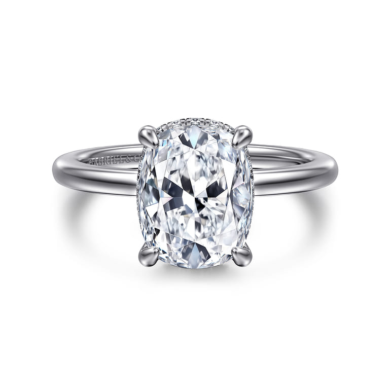 Rainah - 14K White Gold Elongated Cushion Diamond Engagement Ring - 0.13 ct - Shot 1