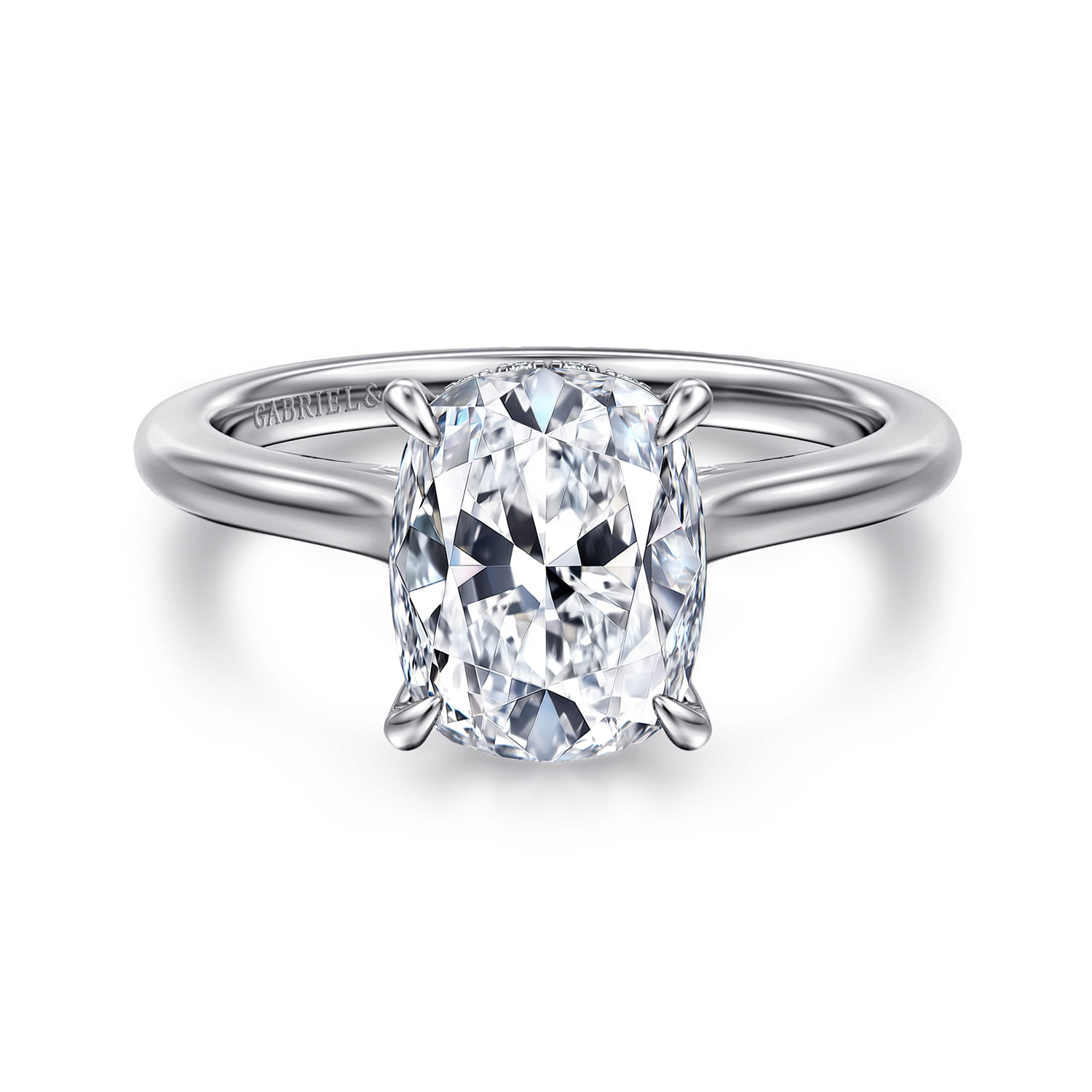 Ericka - 14K White Gold Elongated Cushion Diamond Engagement Ring - 0.13 ct - Shot 1