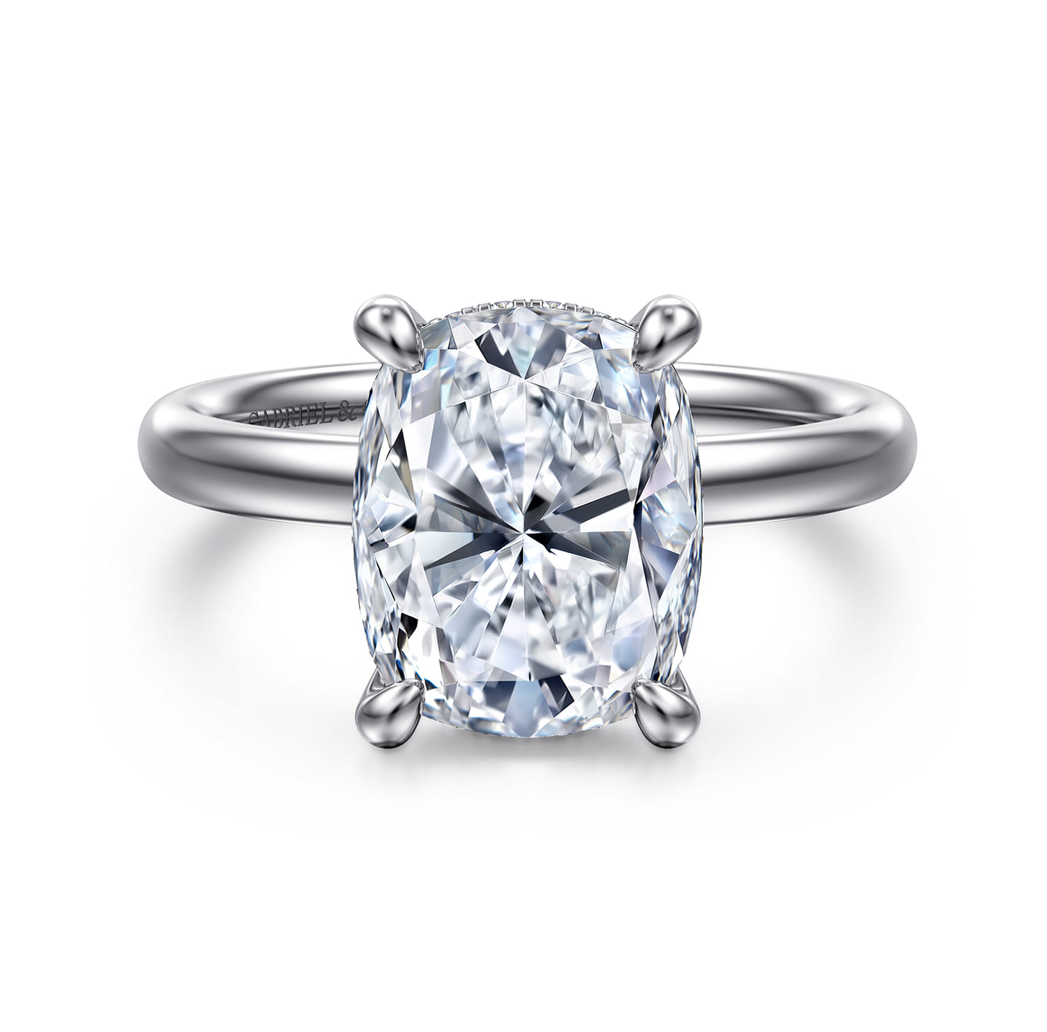 14K White Gold Elongated Cushion Diamond Engagement Ring - 0.08 ct - Shot 1