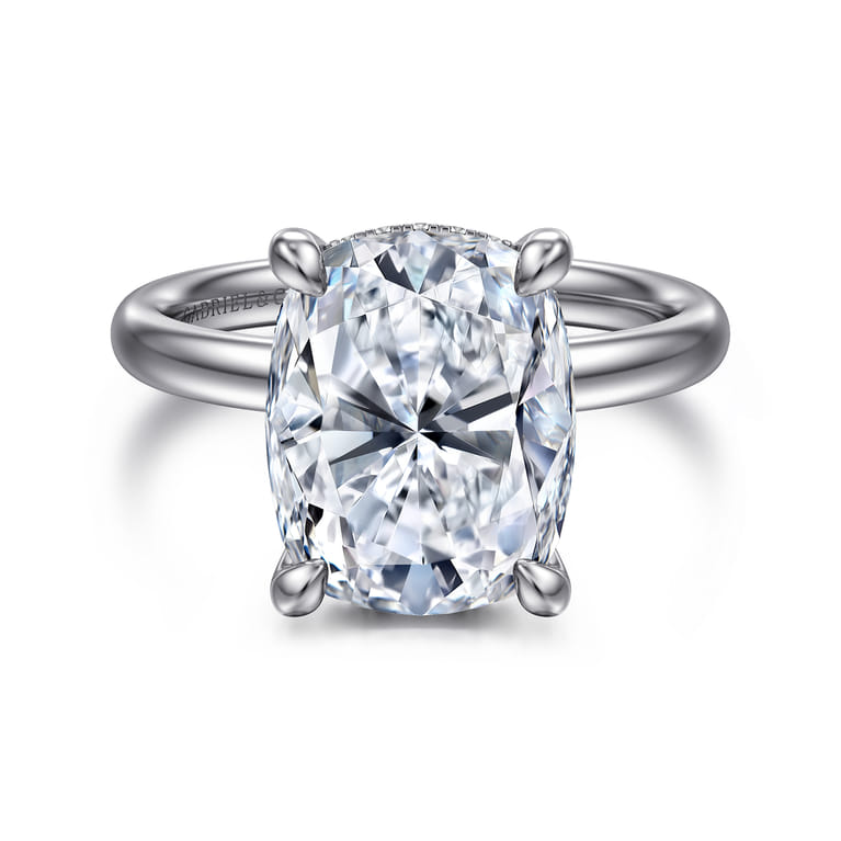 Peace - 14K White Gold Elongated Cushion Diamond Engagement Ring - 0.09 ct - Shot 1