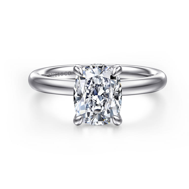 Peace - 14K White Gold Elongated Cushion Diamond Engagement Ring - 0.08 ct - Shot 1