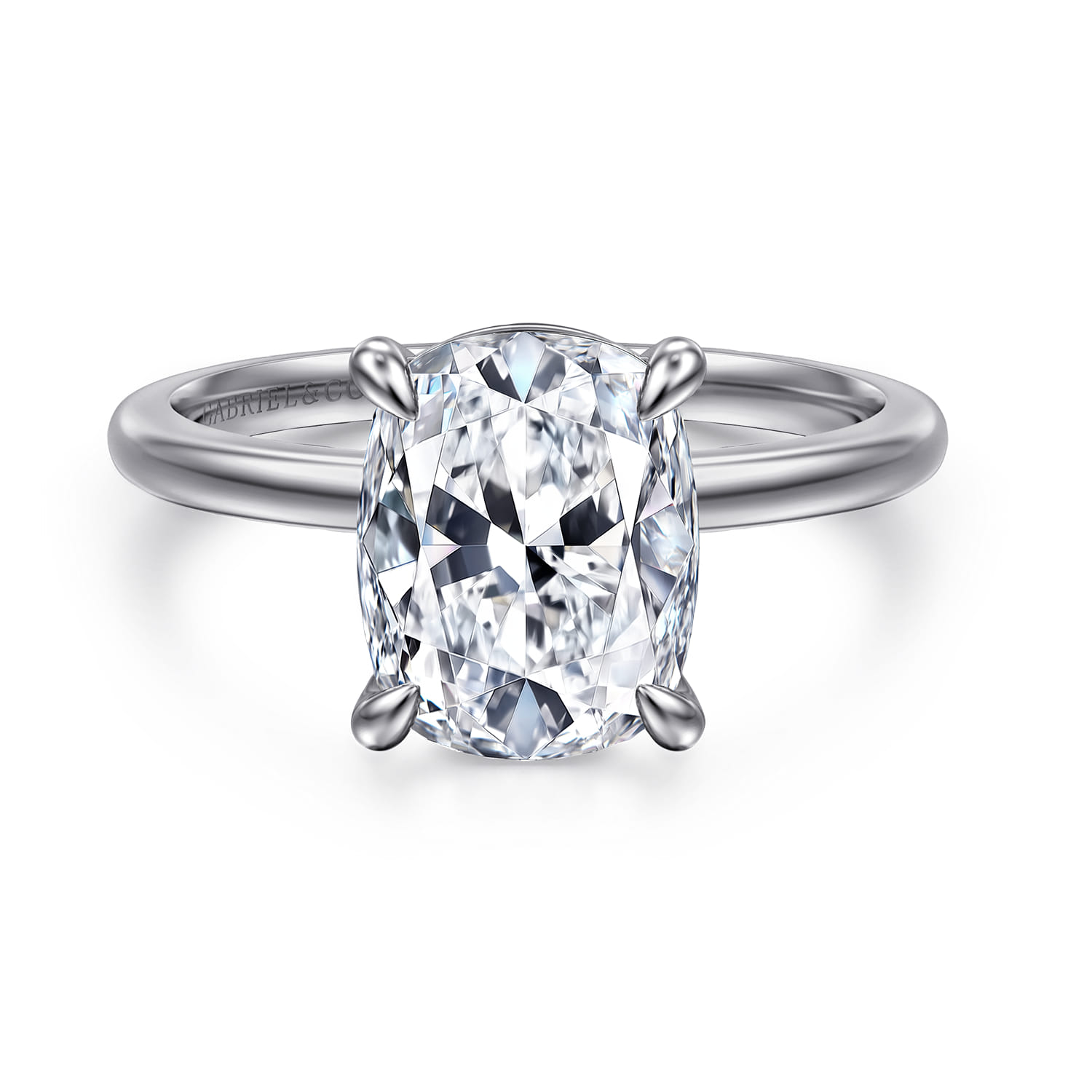 Evelina - 14K White Gold Elongated Cushion Solitaire Diamond Engagement Ring - Shot 1