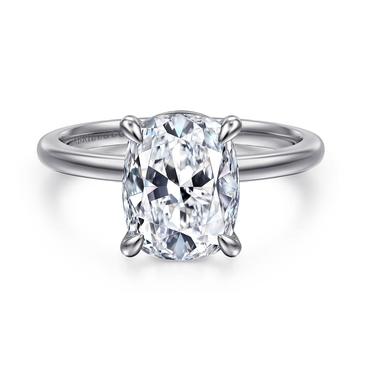 Evelina - 14K White Gold Elongated Cushion Solitaire Diamond Engagement Ring - Shot 1