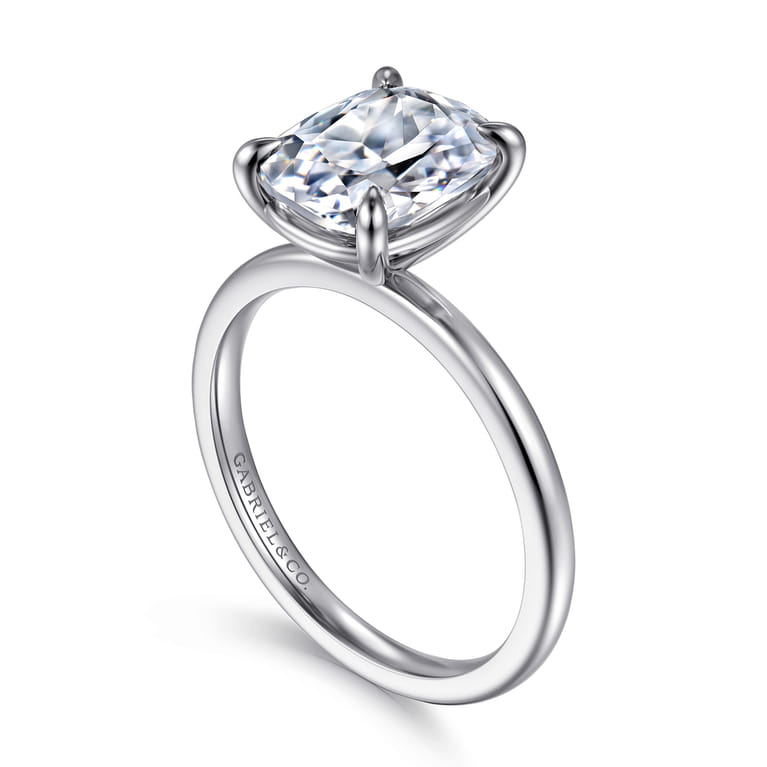 Evelina - 14K White Gold Elongated Cushion Solitaire Diamond Engagement Ring - Shot 3