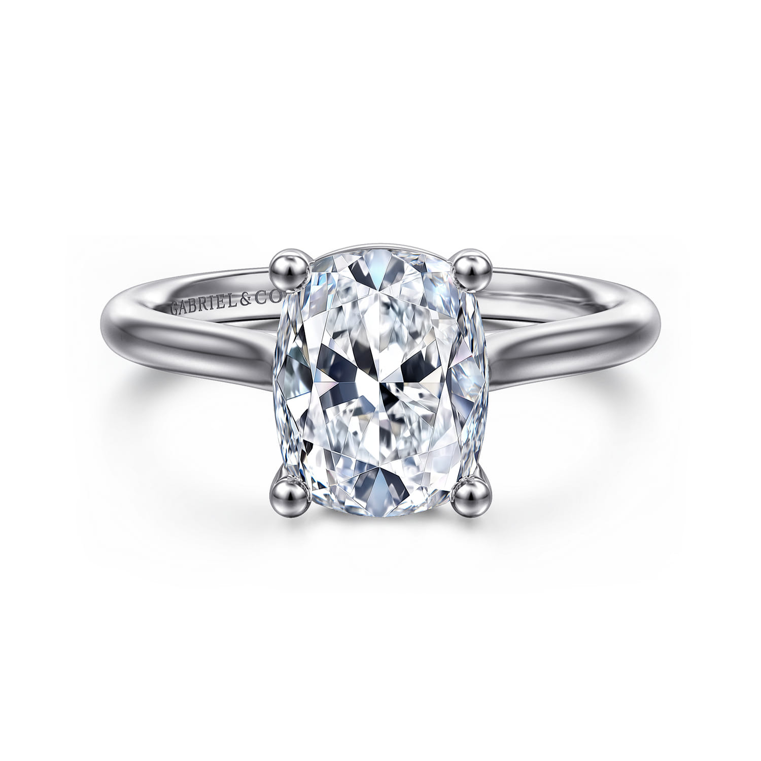 Bravo - 14K White Gold Elongated Cushion Solitaire Diamond Engagement Ring - Shot 1