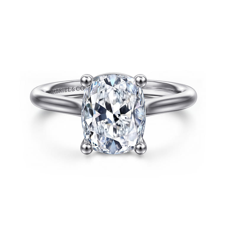 Bravo - 14K White Gold Elongated Cushion Solitaire Diamond Engagement Ring - Shot 1