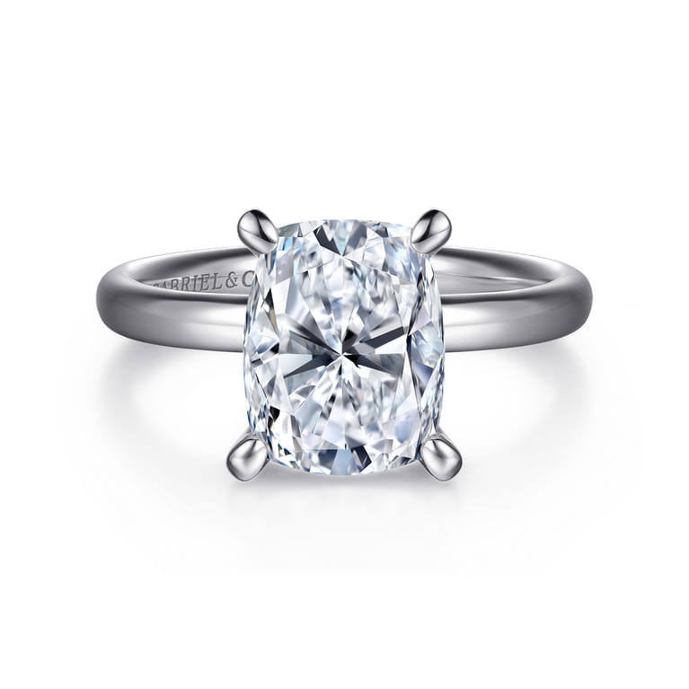 Unite - 14K White Gold Elongated Cushion Solitaire Diamond Engagement Ring - Shot 1