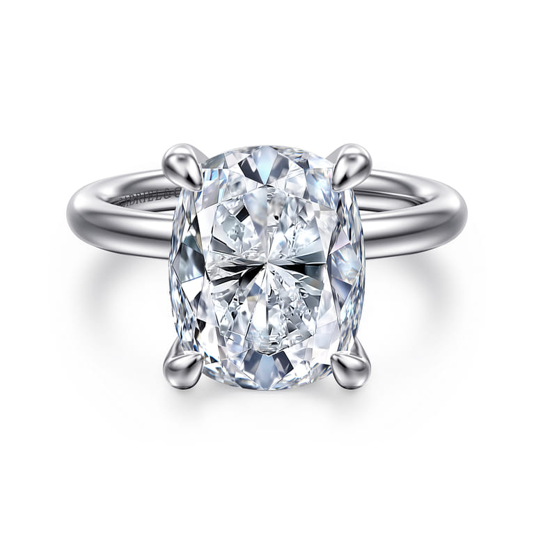 Unite - 14K White Gold Elongated Cushion Solitaire Diamond Engagement Ring - Shot 1