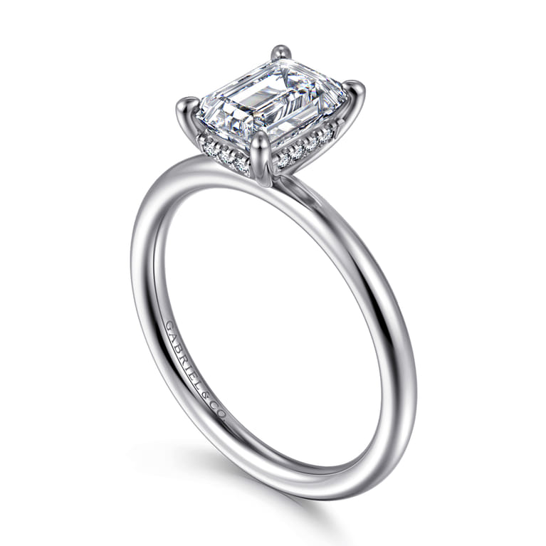 Elia - 14K White Gold Solitaire Emerald Cut Diamond Engagement Ring - 0.05 ct - Shot 3