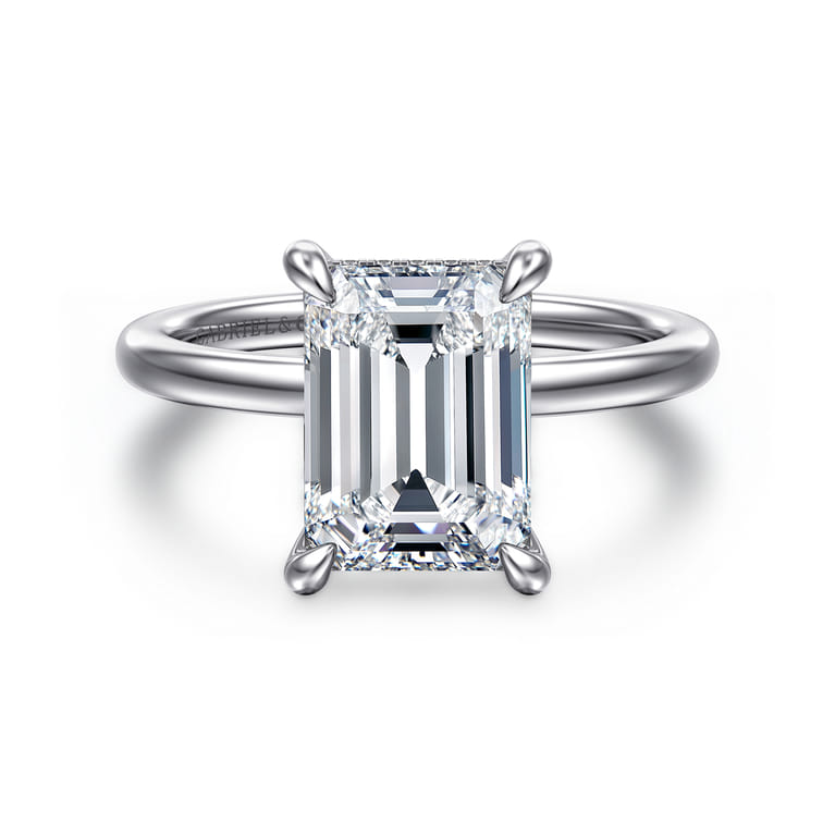 Cari - 14K White Gold Emerald Cut Diamond Engagement Ring - 0.09 ct - Shot 1