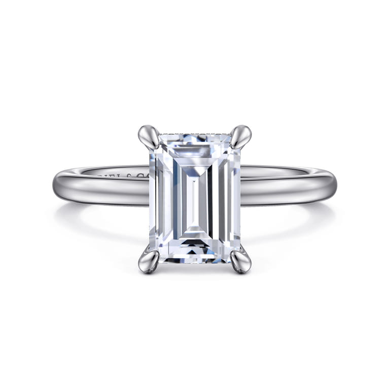 Cari - 14K White Gold Emerald Cut Diamond Engagement Ring - 0.07 ct - Shot 1