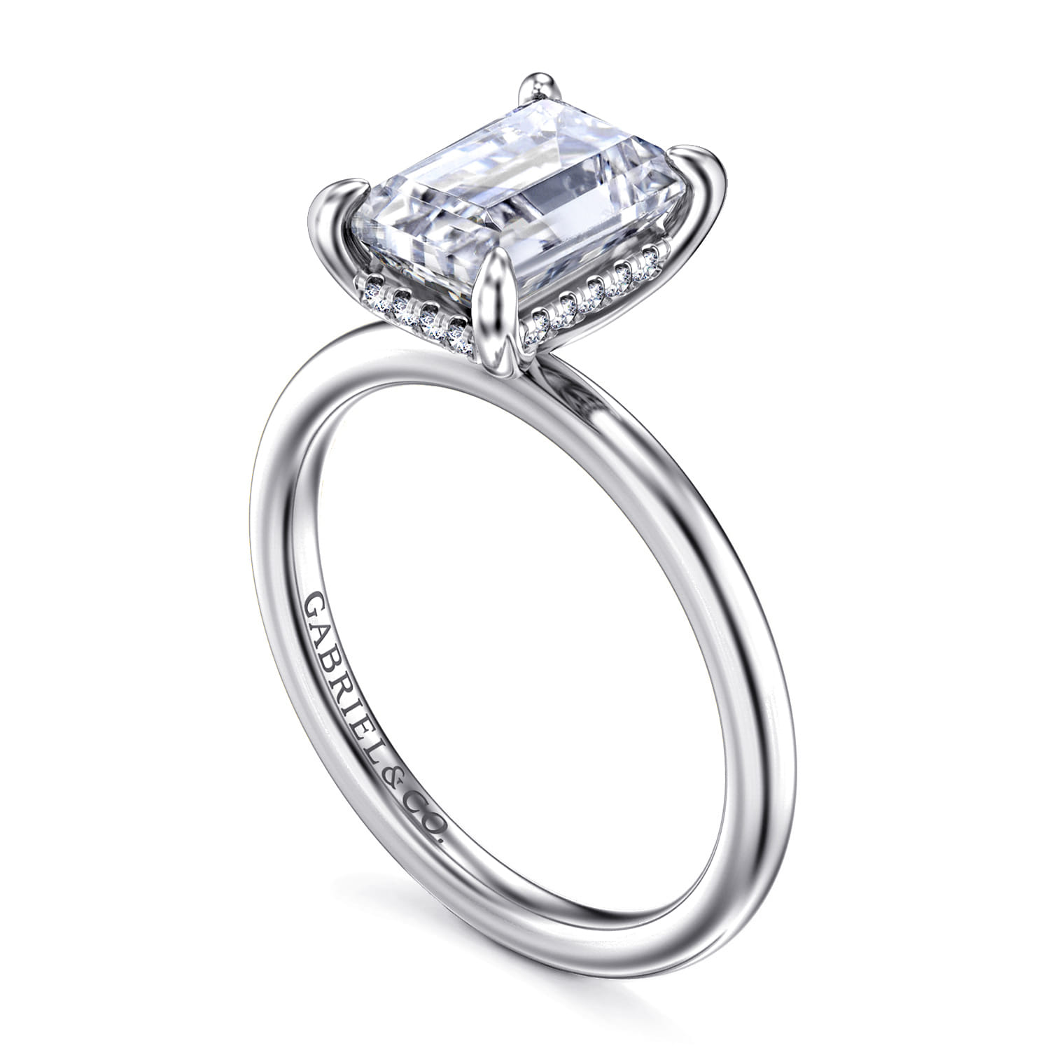 Cari - 14K White Gold Emerald Cut Diamond Engagement Ring - 0.07 ct - Shot 3