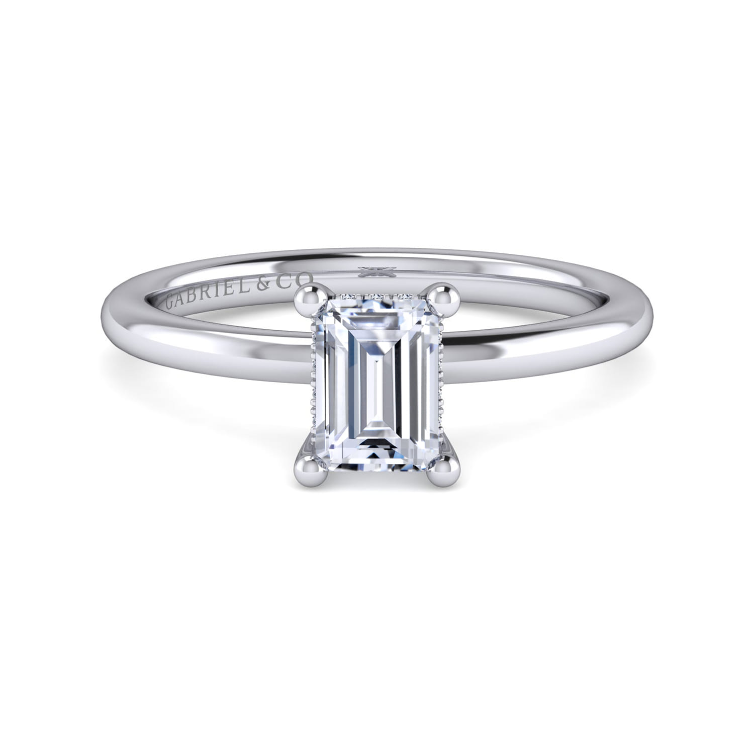 Ady - 14K White Gold Hidden Halo Emerald Cut Diamond Engagement Ring - 0.05 ct - Shot 1