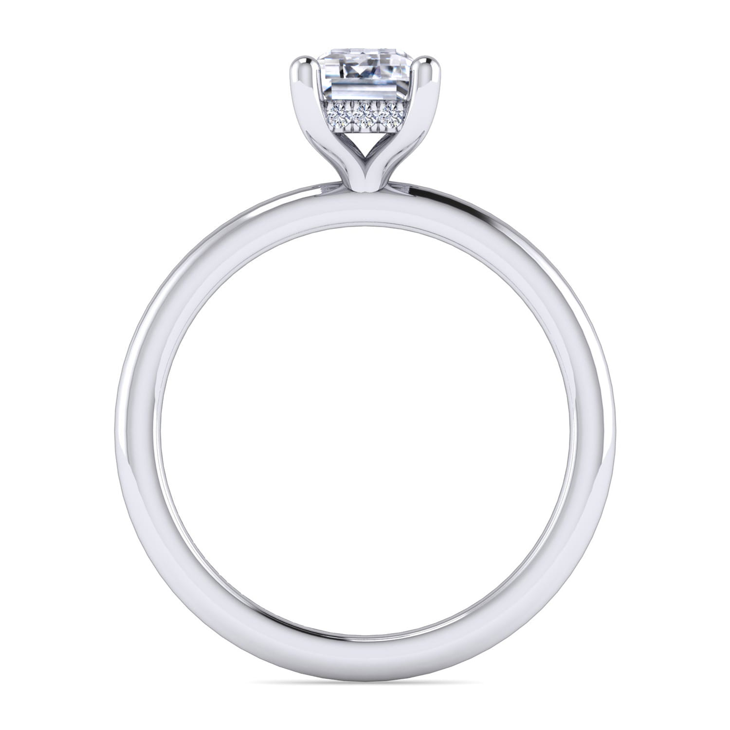 Ady - 14K White Gold Hidden Halo Emerald Cut Diamond Engagement Ring - 0.05 ct - Shot 2