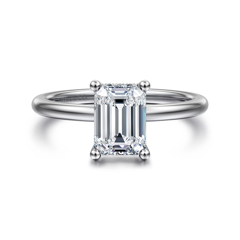 Ady - 14K White Gold Hidden Halo Emerald Cut Diamond Engagement Ring - 0.05 ct - Shot 1