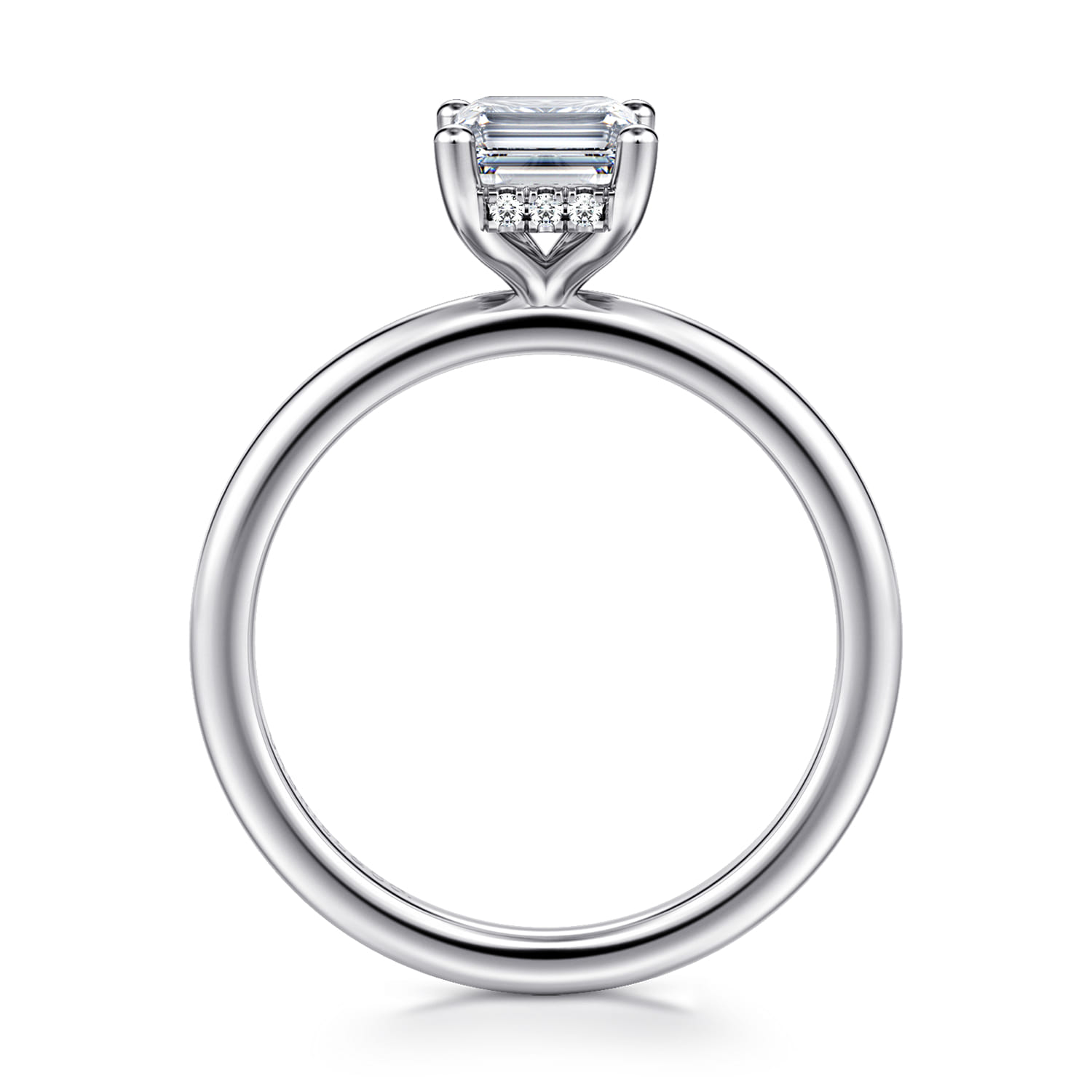 Ady - 14K White Gold Hidden Halo Emerald Cut Diamond Engagement Ring - 0.05 ct - Shot 2