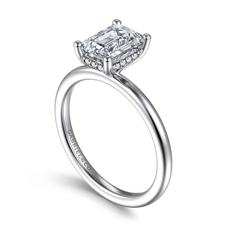 Ady - 14K White Gold Hidden Halo Emerald Cut Diamond Engagement Ring - 0.05 ct - Shot 3