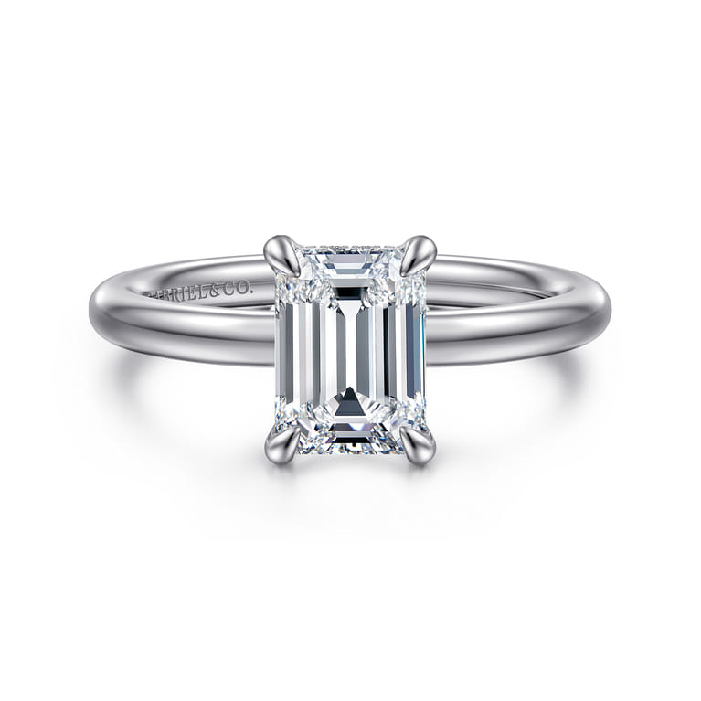 Daniele - 14K White Gold Emerald Cut Solitaire Diamond Engagement Ring - 0.14 ct - Shot 1