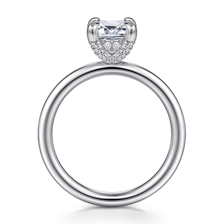 Daniele - 14K White Gold Emerald Cut Solitaire Diamond Engagement Ring - 0.14 ct - Shot 2