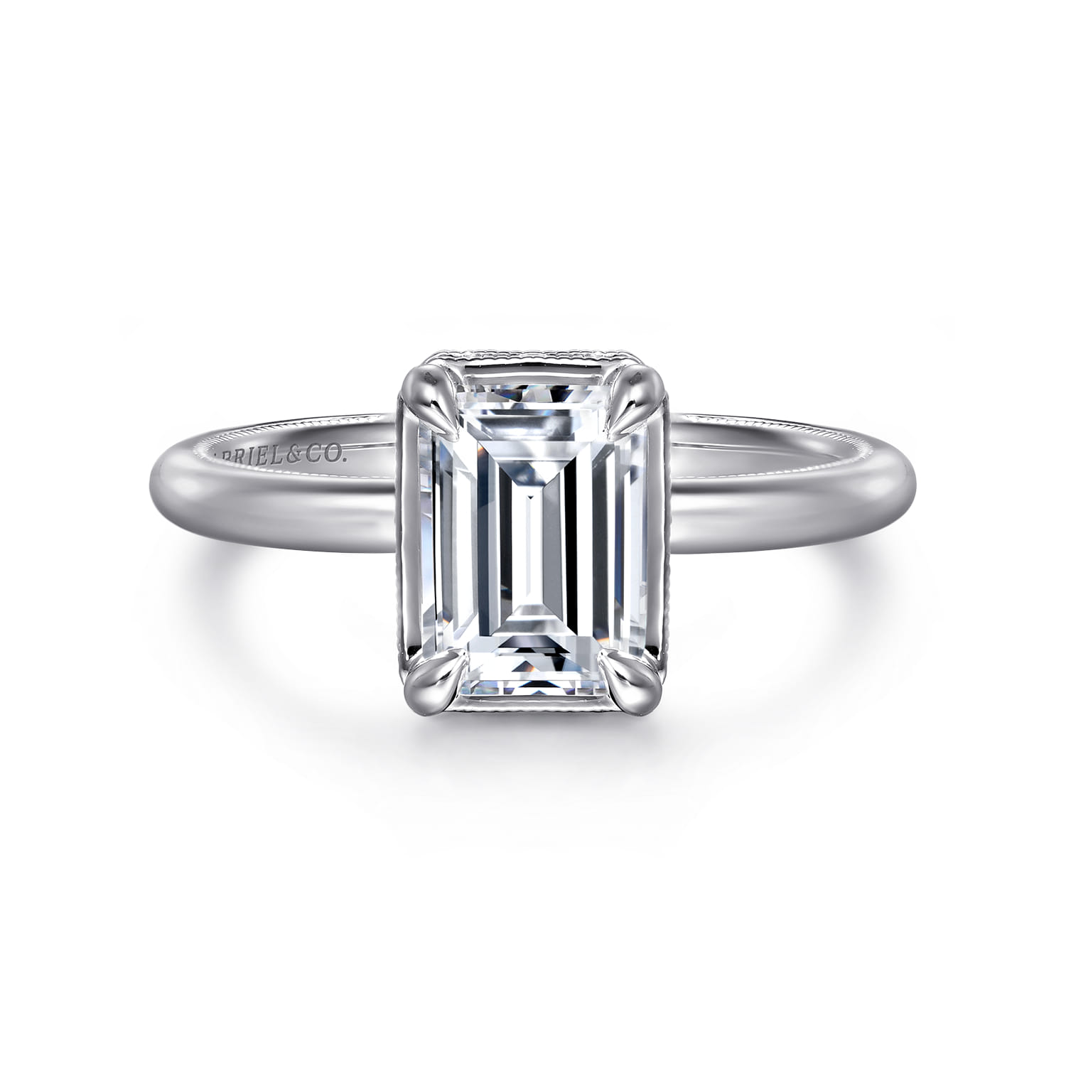 Catallina - 14K White Gold Bezel Prong Emerald Cut Diamond Engagement Ring - 0.17 ct - Shot 1