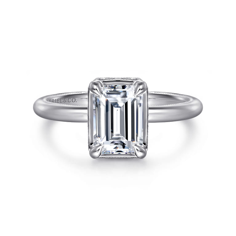 Catallina - 14K White Gold Bezel Prong Emerald Cut Diamond Engagement Ring - 0.17 ct - Shot 1