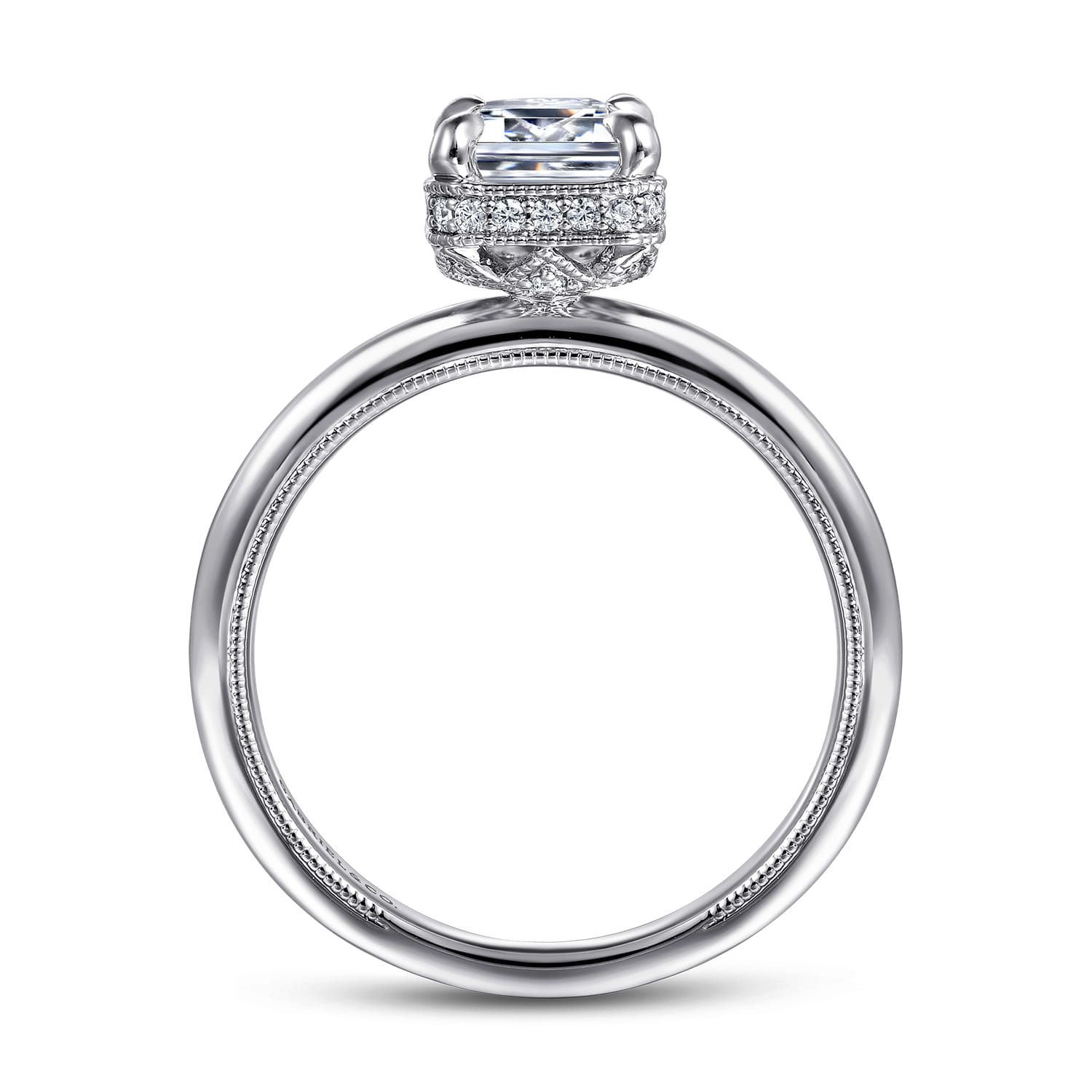 Catallina - 14K White Gold Bezel Prong Emerald Cut Diamond Engagement Ring - 0.17 ct - Shot 2