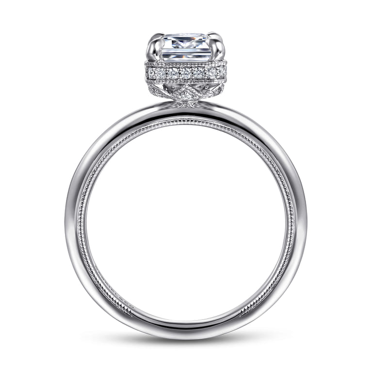Catallina - 14K White Gold Bezel Prong Emerald Cut Diamond Engagement Ring - 0.17 ct - Shot 2