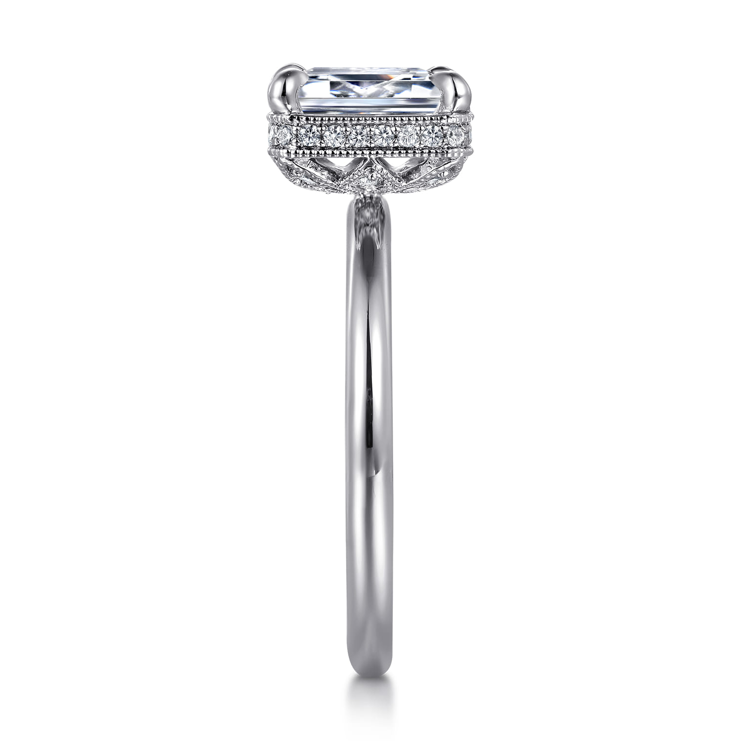 Catallina - 14K White Gold Bezel Prong Emerald Cut Diamond Engagement Ring - 0.17 ct - Shot 5