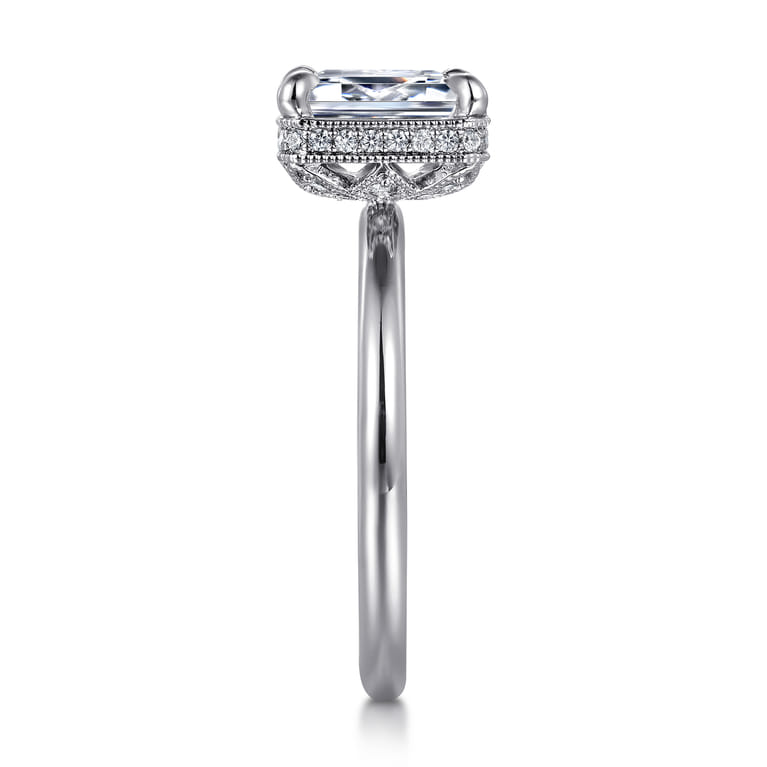Catallina - 14K White Gold Bezel Prong Emerald Cut Diamond Engagement Ring - 0.17 ct - Shot 5