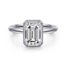 Catallina - 14K White Gold Bezel Prong Emerald Cut Diamond Engagement Ring - 0.18 ct