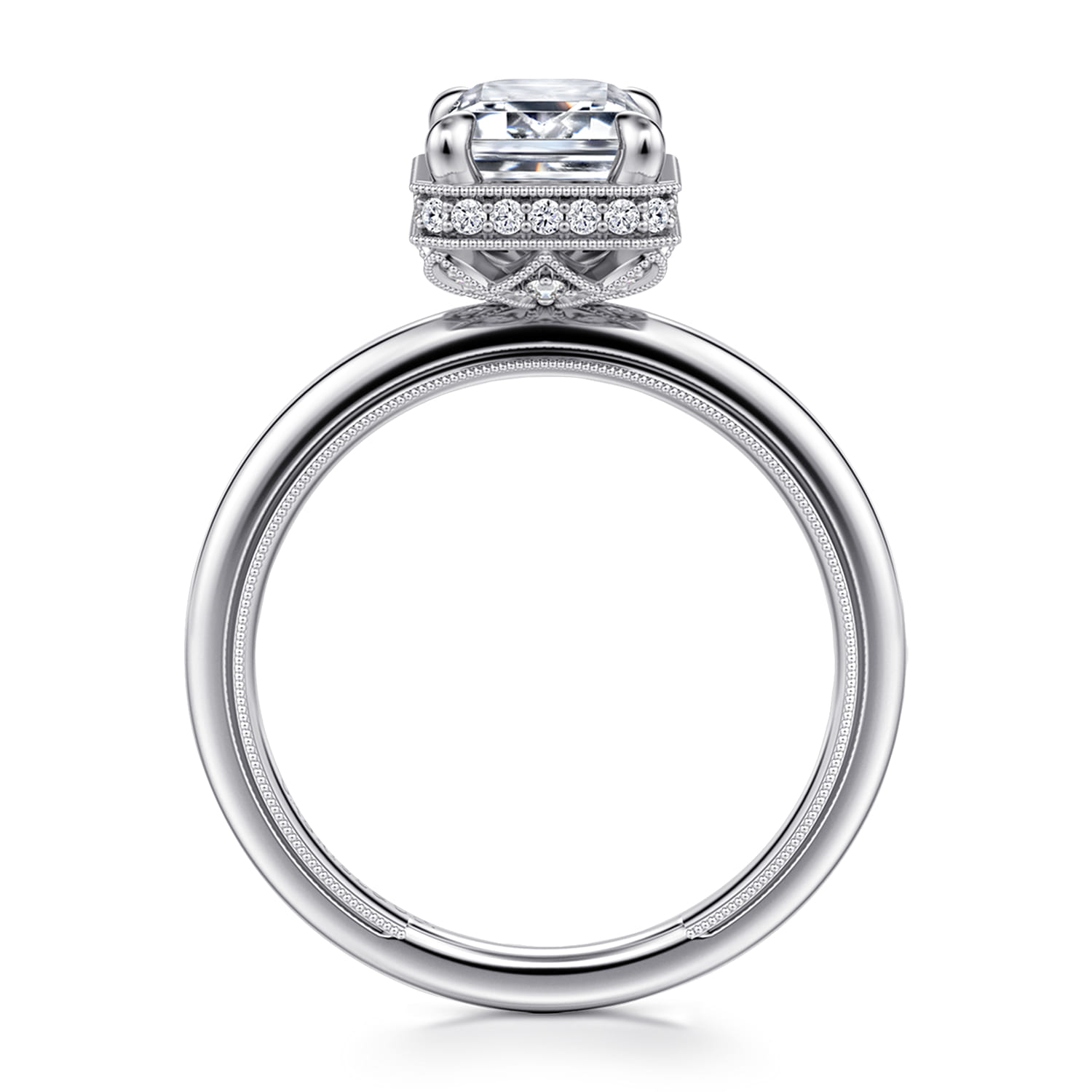 Catallina - 14K White Gold Bezel Prong Emerald Cut Diamond Engagement Ring - 0.18 ct - Shot 2