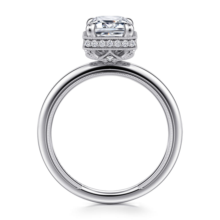 Catallina - 14K White Gold Bezel Prong Emerald Cut Diamond Engagement Ring - 0.18 ct - Shot 2