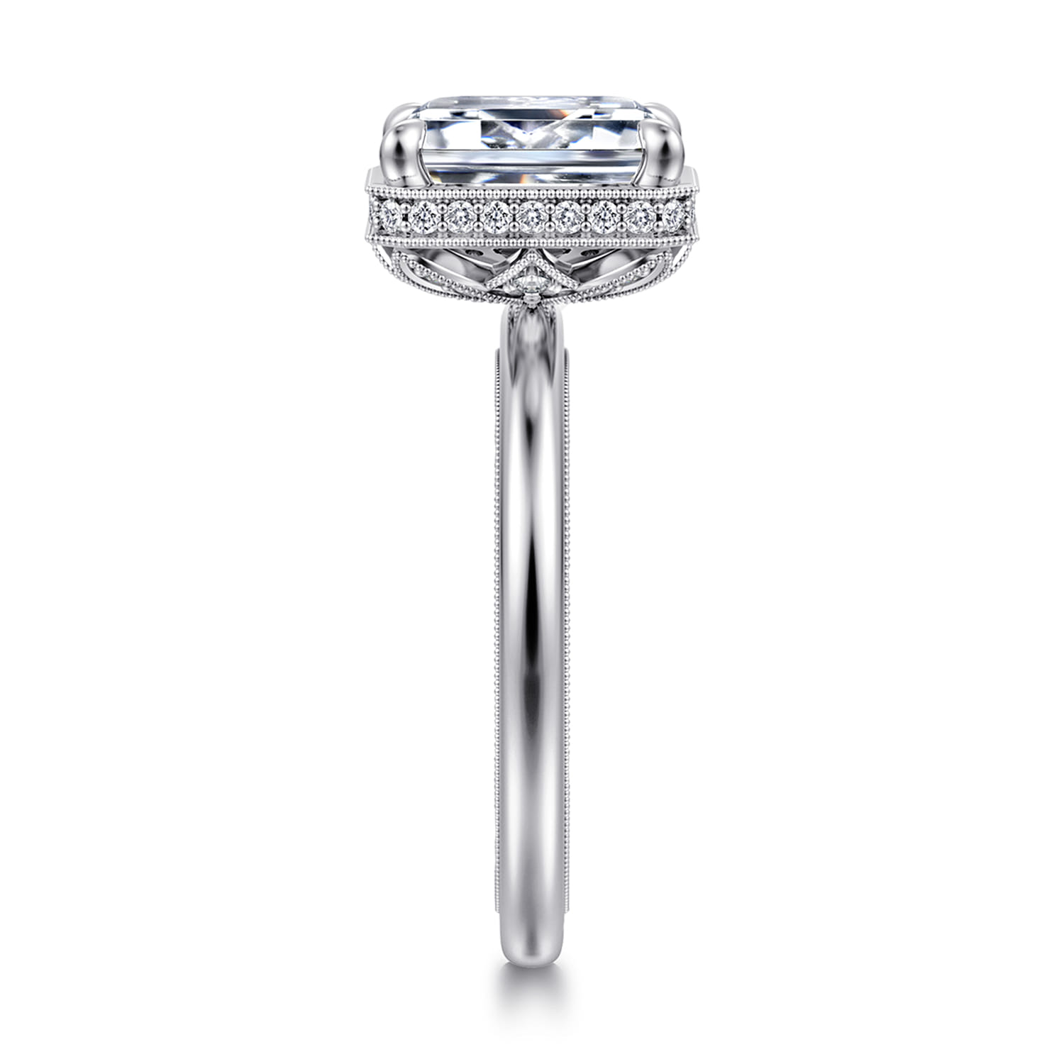 Catallina - 14K White Gold Bezel Prong Emerald Cut Diamond Engagement Ring - 0.18 ct - Shot 4