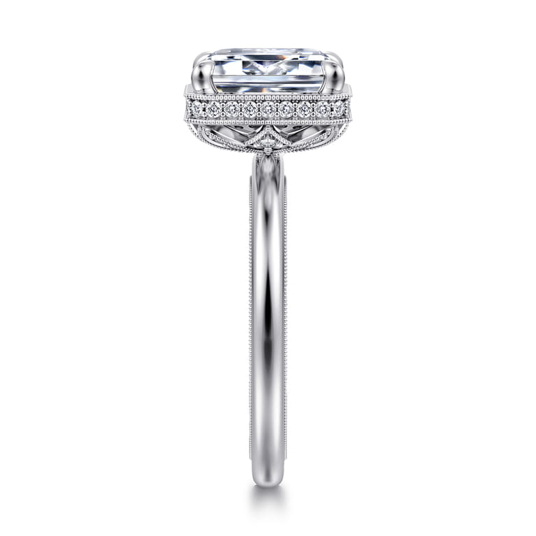 Catallina - 14K White Gold Bezel Prong Emerald Cut Diamond Engagement Ring - 0.18 ct - Shot 4