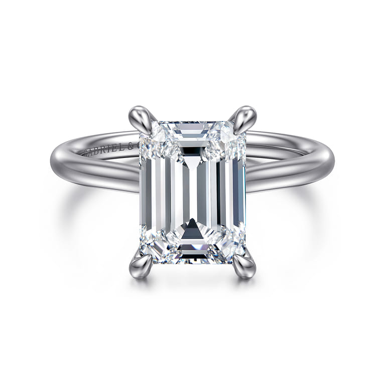 Aure - 14K White Gold Emerald Cut Solitaire Diamond Engagement Ring - 0.08 ct - Shot 1