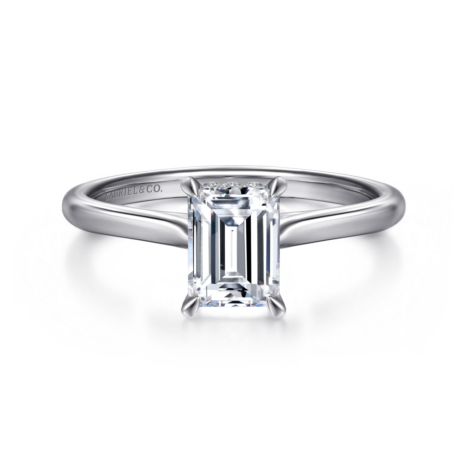 Aure - 14K White Gold Emerald Cut Solitaire Diamond Engagement Ring - 0.05 ct - Shot 1