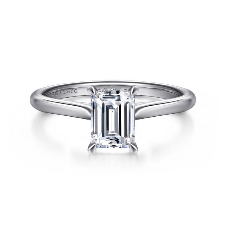 Aure - 14K White Gold Emerald Cut Solitaire Diamond Engagement Ring - 0.05 ct - Shot 1