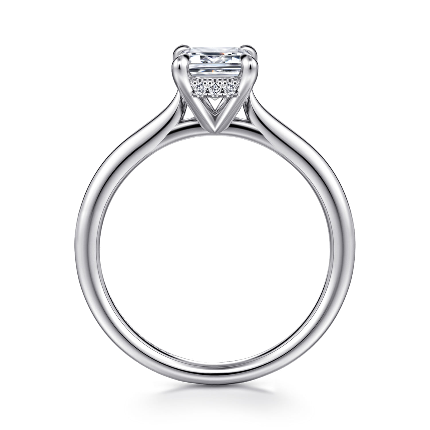 Aure - 14K White Gold Emerald Cut Solitaire Diamond Engagement Ring - 0.06 ct - Shot 2