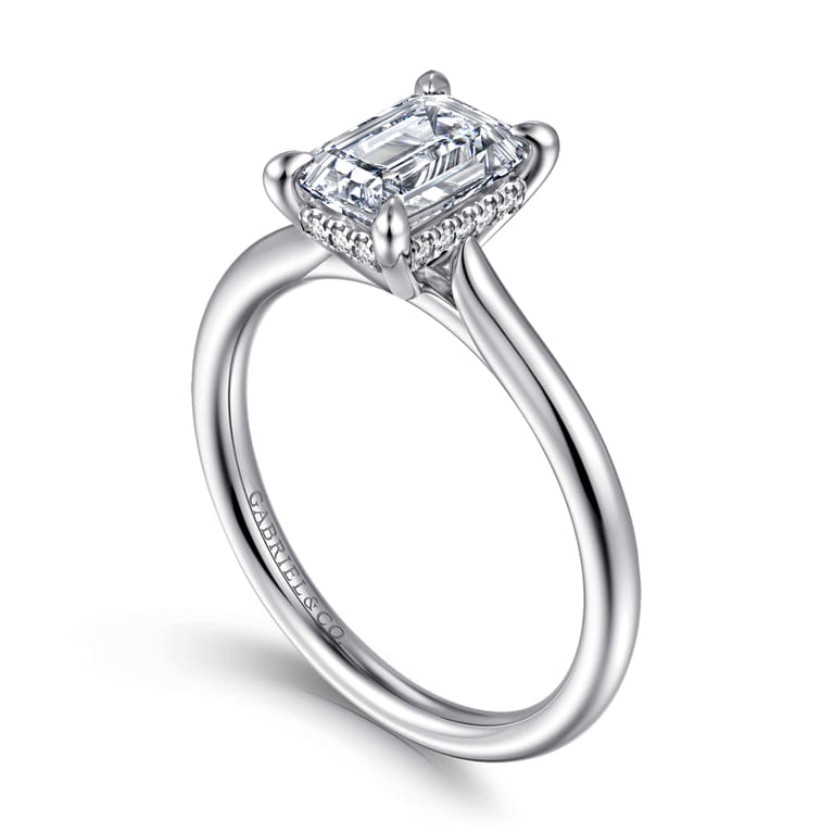 Aure - 14K White Gold Emerald Cut Solitaire Diamond Engagement Ring - 0.06 ct - Shot 3